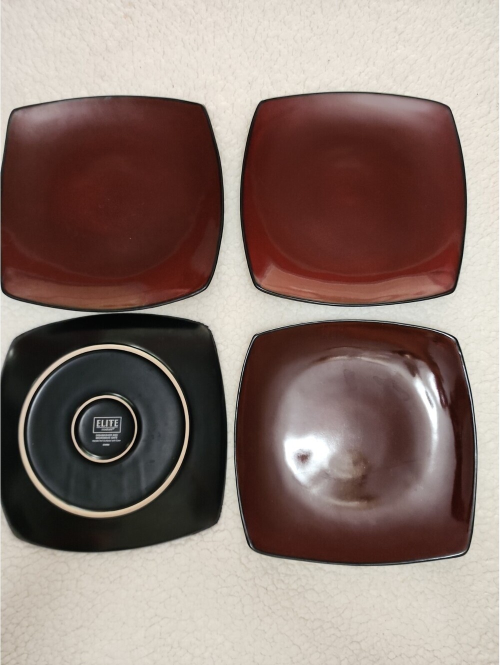4 Gibson Elite Culture Red Black Square Salad Plate 10.75"×.10.75" China Diner